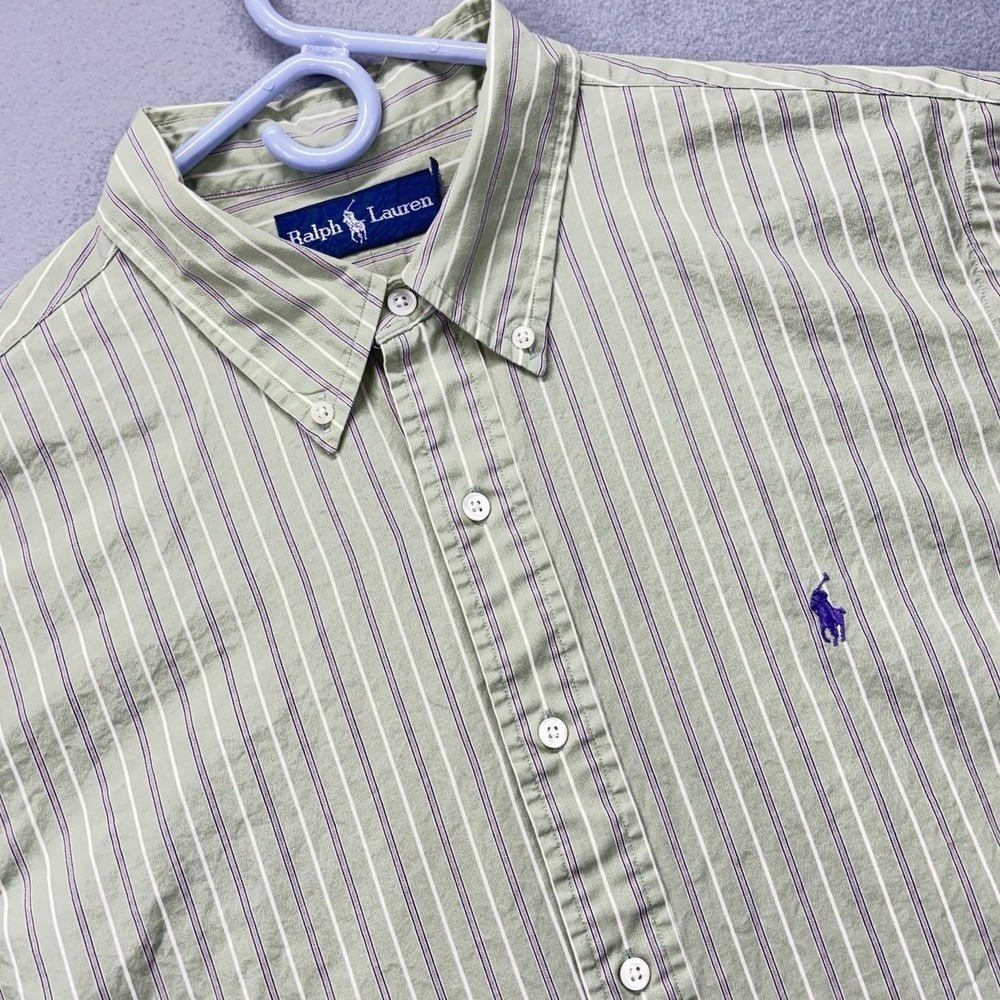 Vintage Ralph Lauren shirt men's XL long sleeve green purple pony striped Preppy